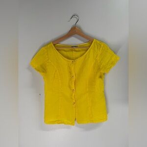 French linen Yellow Button-Up Women's Top